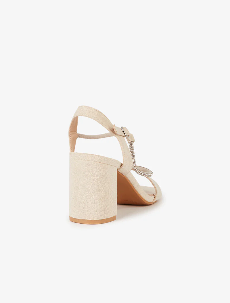 Sandalen met gegolfde strassband - beige - Image 4