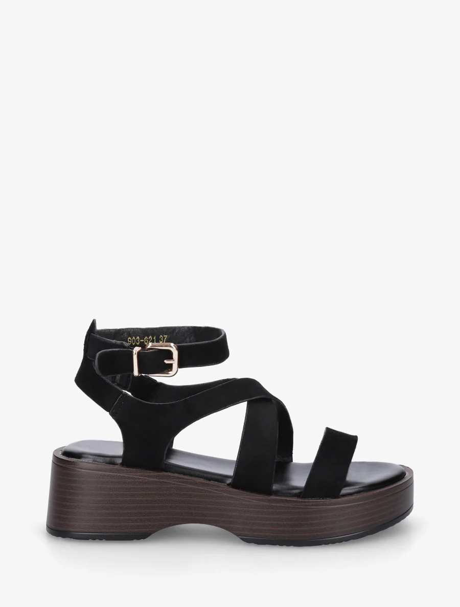 Sandalen met houten effectzool - Zwart