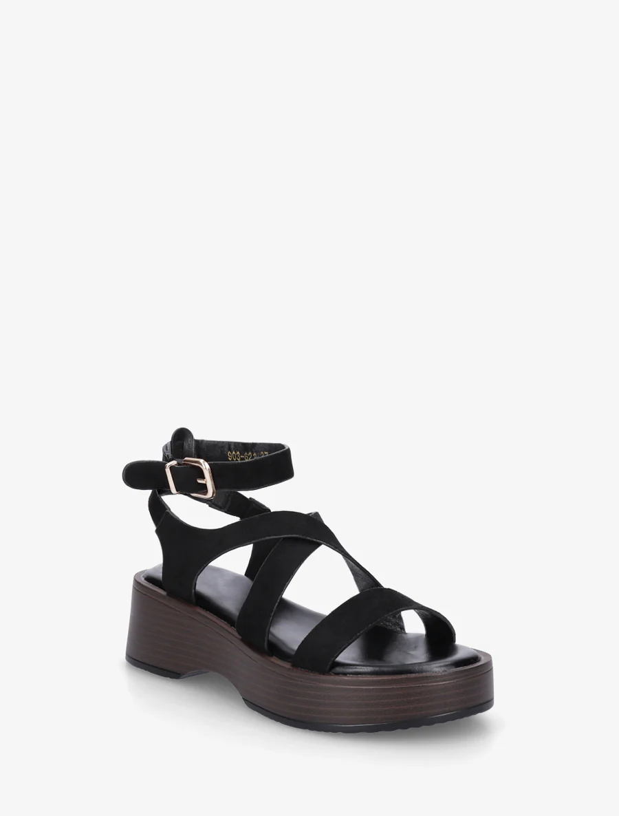 Sandalen met houten effectzool - Zwart - Image 2