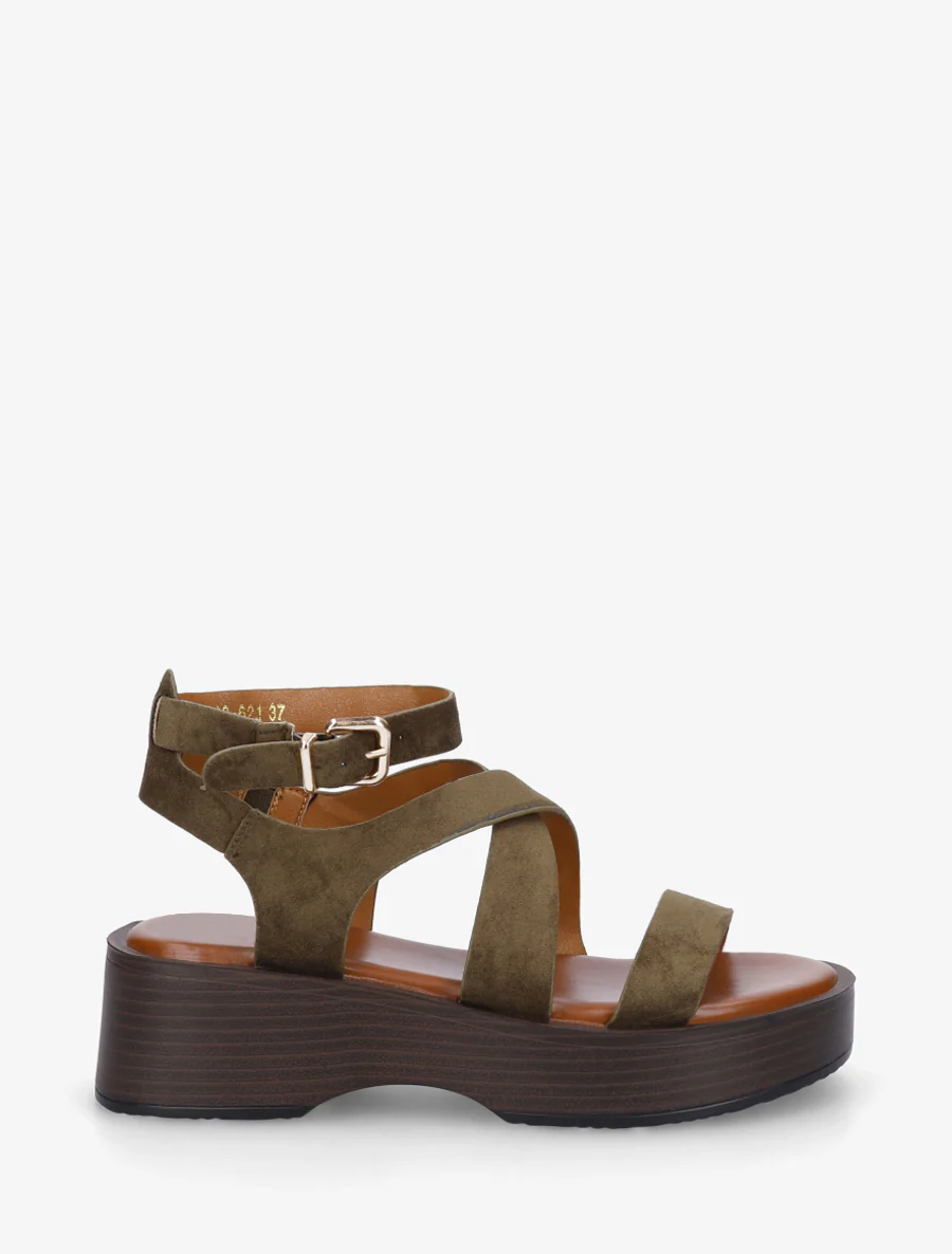 Sandalen met houten effectzool - Kaki