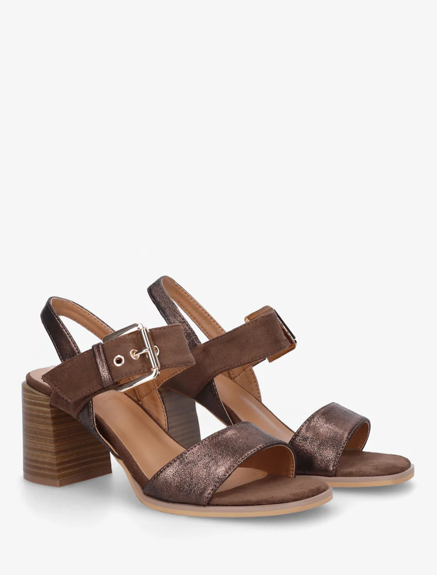 Sandalen met twee materialen en hak - Bruin - Image 4