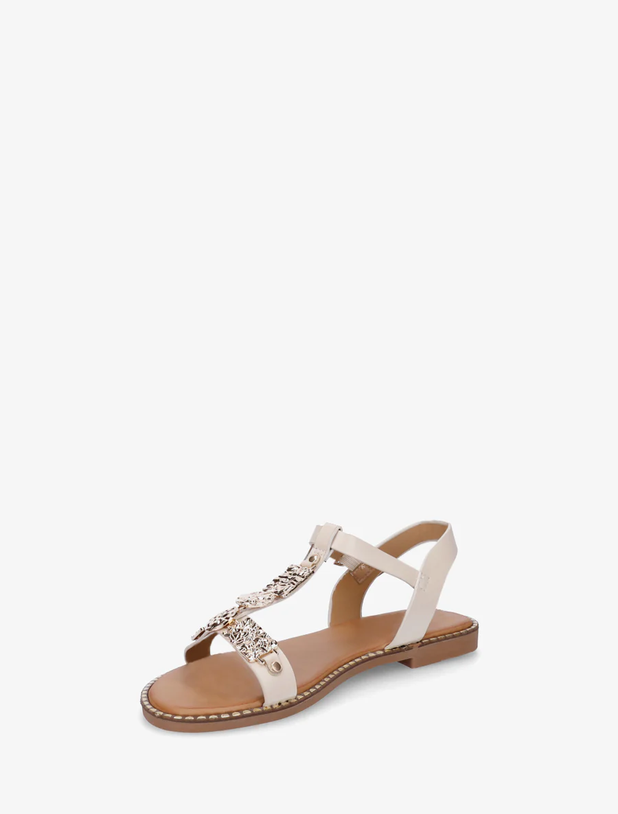 Sandalen van imitatieleer met metalen inzetstuk - Beige - Image 3