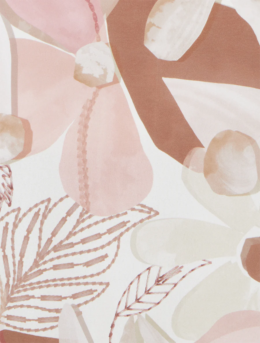 Satijnen bloemenprint caraco met strik - Beige - Image 3