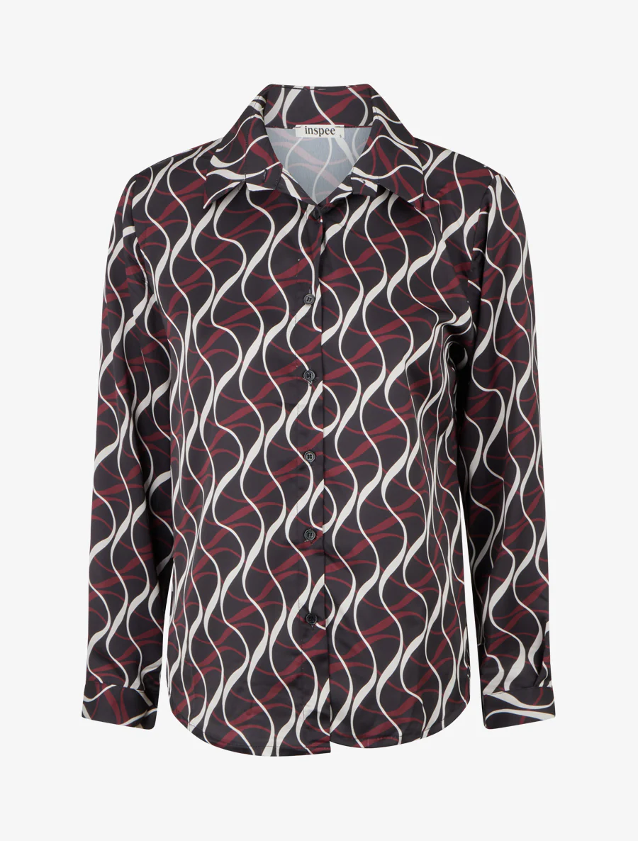 Satijnen blouse met grafische print - Zwart