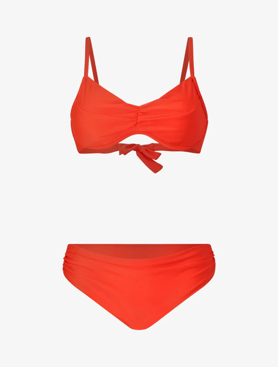 Satijnen en geplooide bikini - Koraal