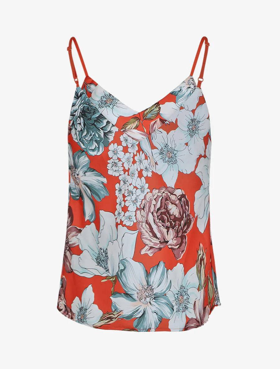 Satijnen hemdje met bloemenprint - Rood - Image 2