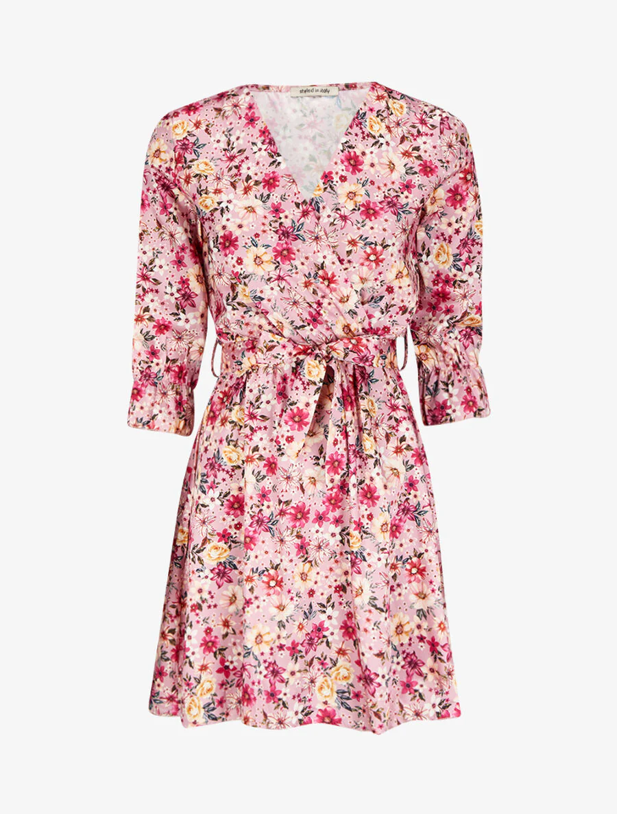 Satijnen jurk met bloemenprint - Roos