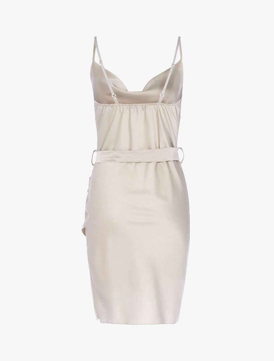 Satijnen overslagjurk - Beige - Image 2