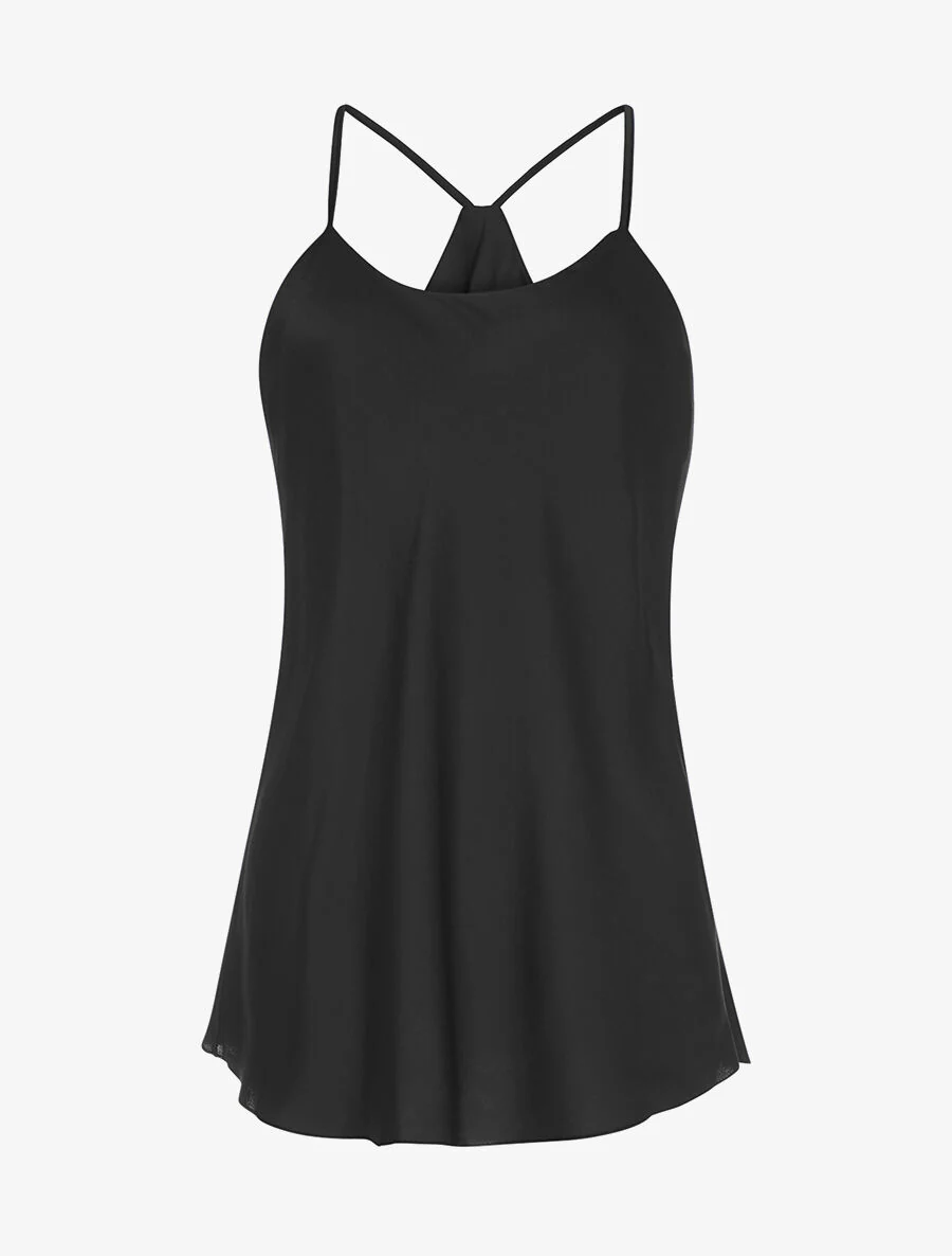 Satijnen racerback tanktop - Zwart