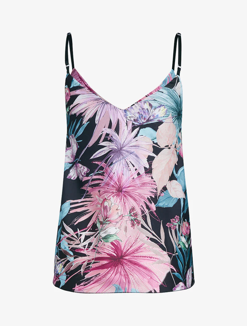 Satijnen tanktop met prints - Zwart - Image 2