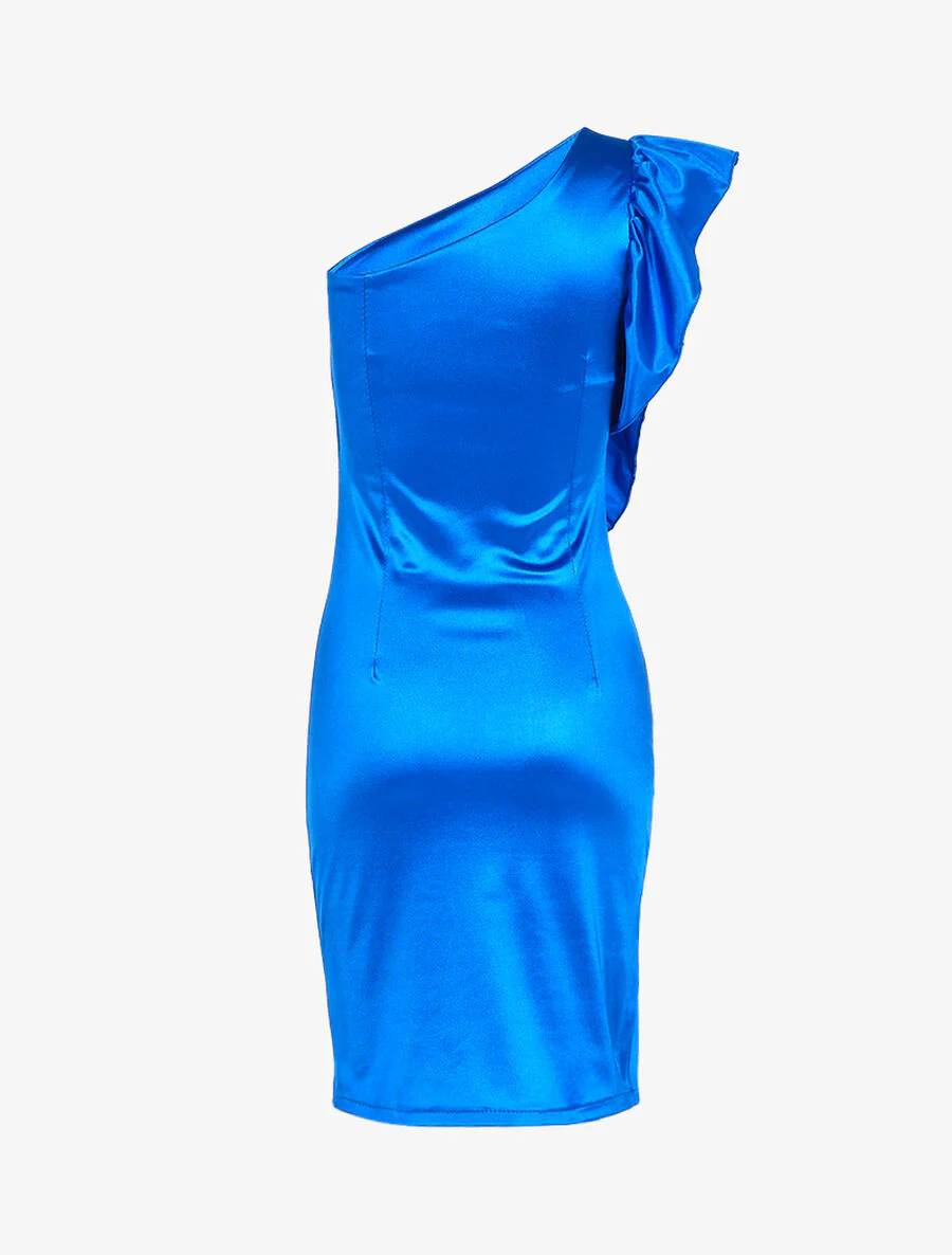 Schouderloze jurk met ruches aan de zijkant - Elektrisch blauw - Image 2
