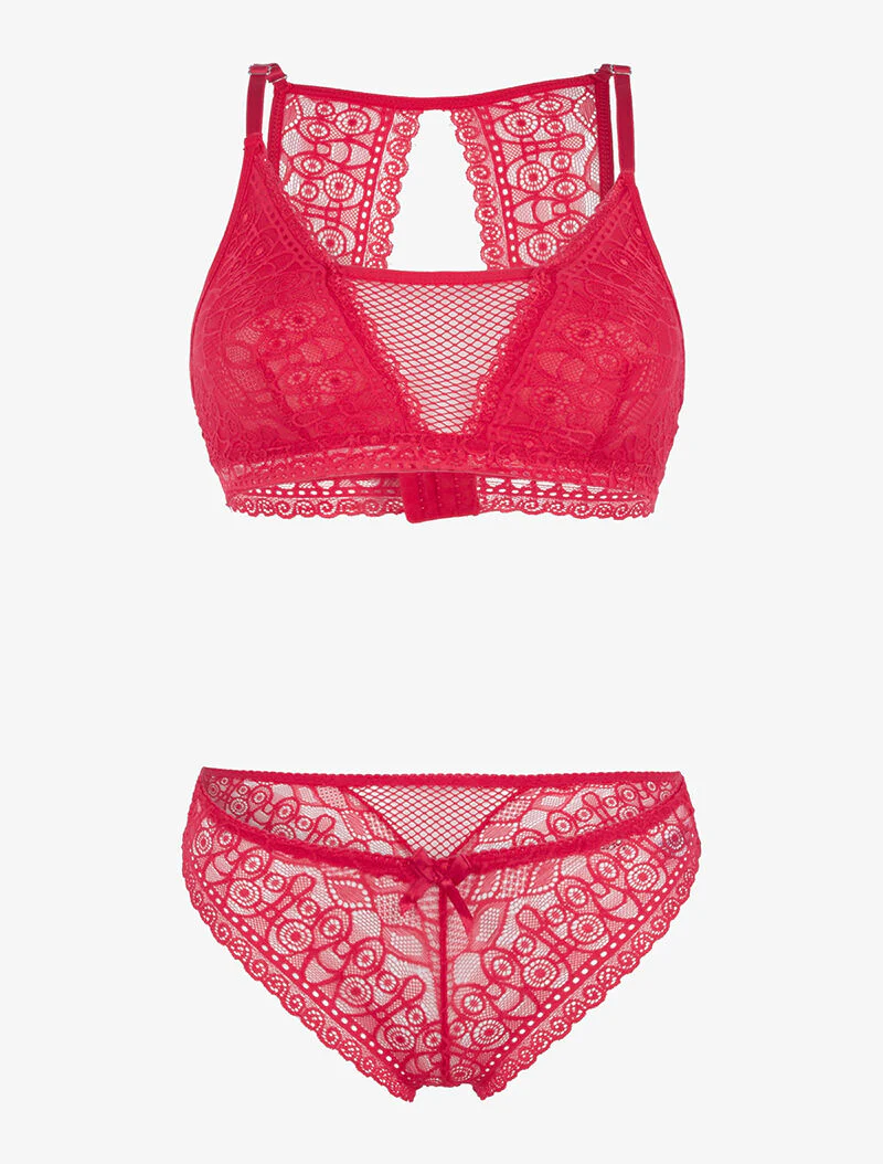 Set van grafische kanten bralette - rood