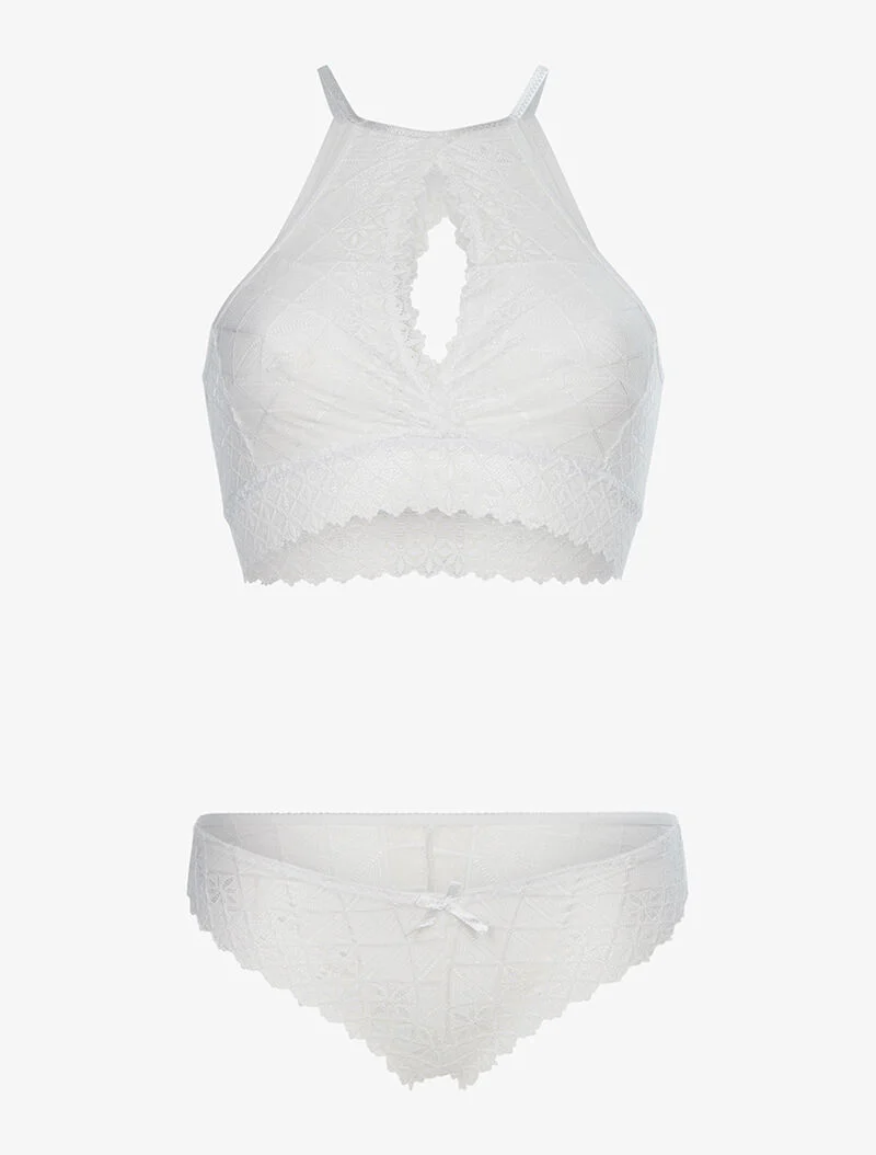Kant bh-topje en string set - wit