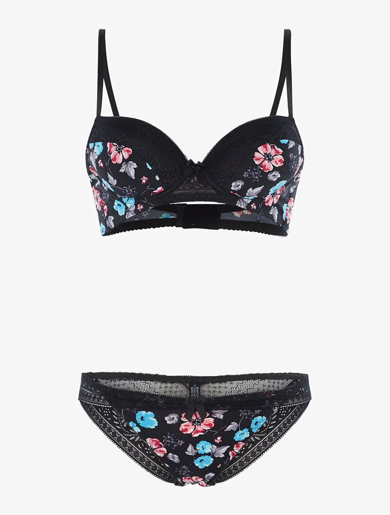 Bloemenset en slip - zwart