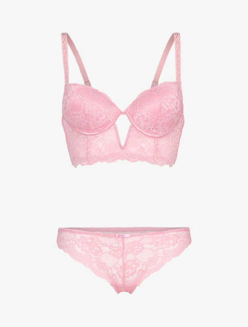 Buste set in bloemenkant - roze
