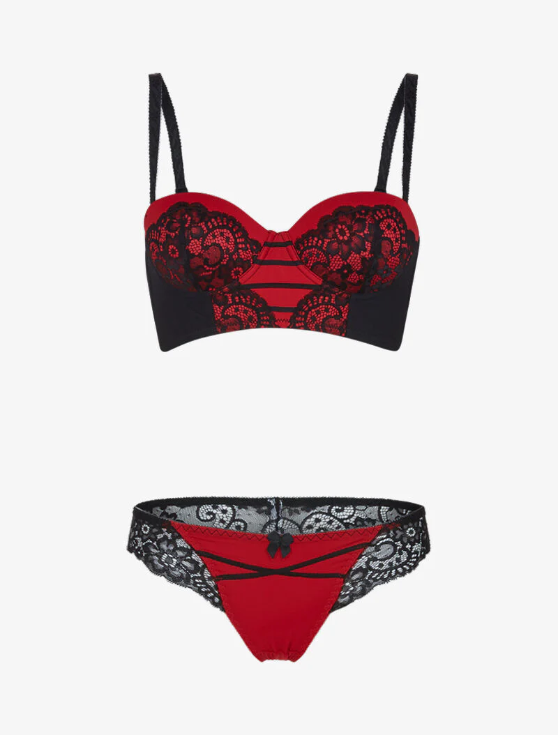 Bustier set met kanten details - rood/zwart