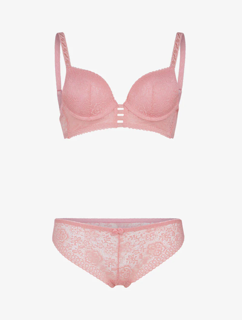 Buste set in kant met elastische details - roze