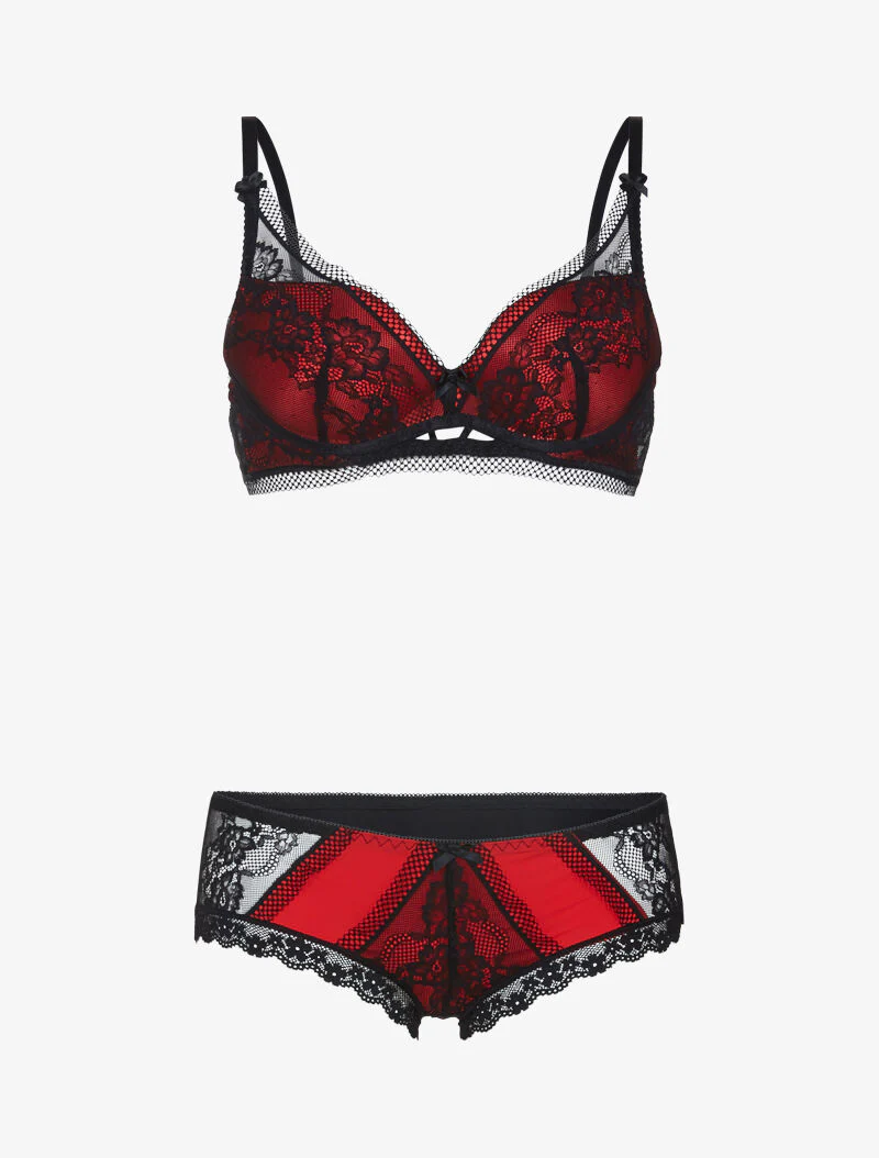 Set met fijne borduurwerk - rood/zwart
