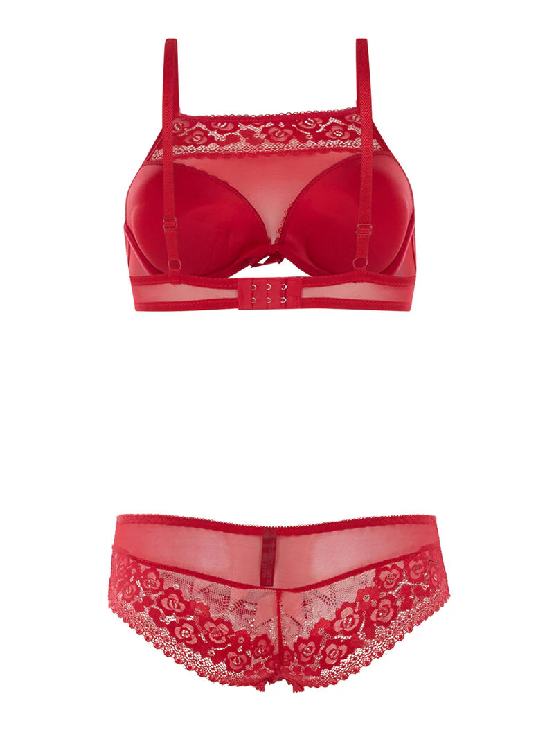 SG set met bh-effect en slip met kanten rand - rood - Image 2