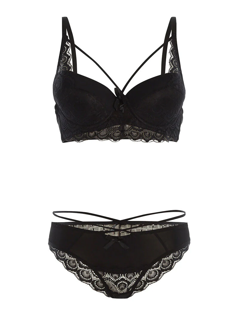 Set SG en slip kant met kanten rand - zwart