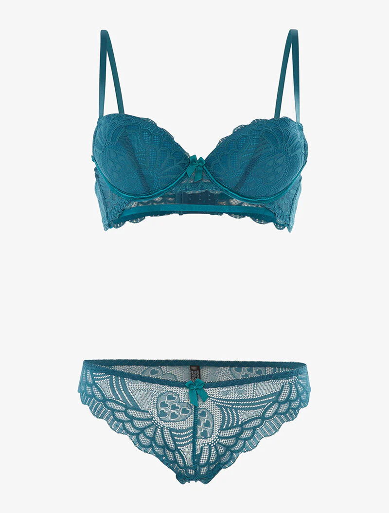 Set SG en string in fijne borduurwerk - blauwgroen