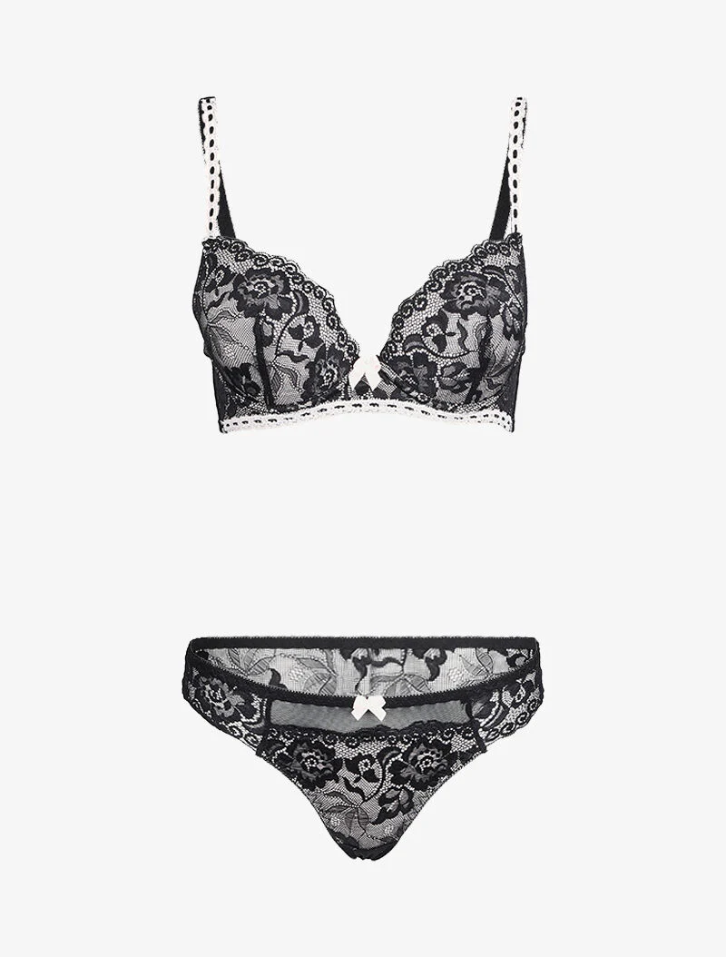 Kant- en bloemen gaas set - Zwart/wit