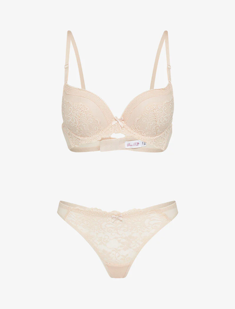 Sets met gestileerde kanten bandjes - beige