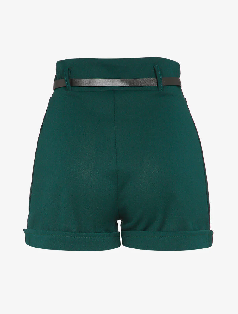 Hoge taille korte broek met gestileerde knopen - Donkergroen - Image 2