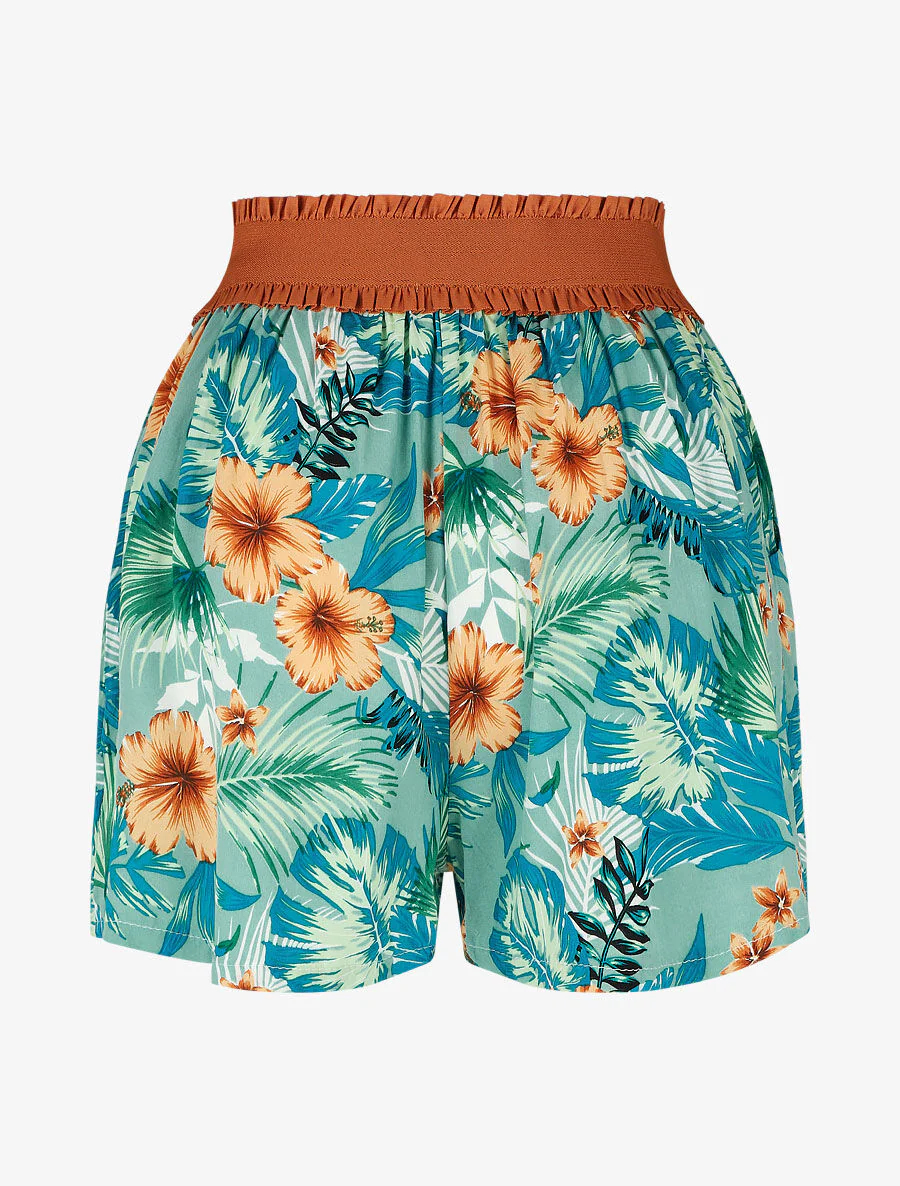 Short met hoge taille in corsetstijl met bloemenprint - groen - Image 2
