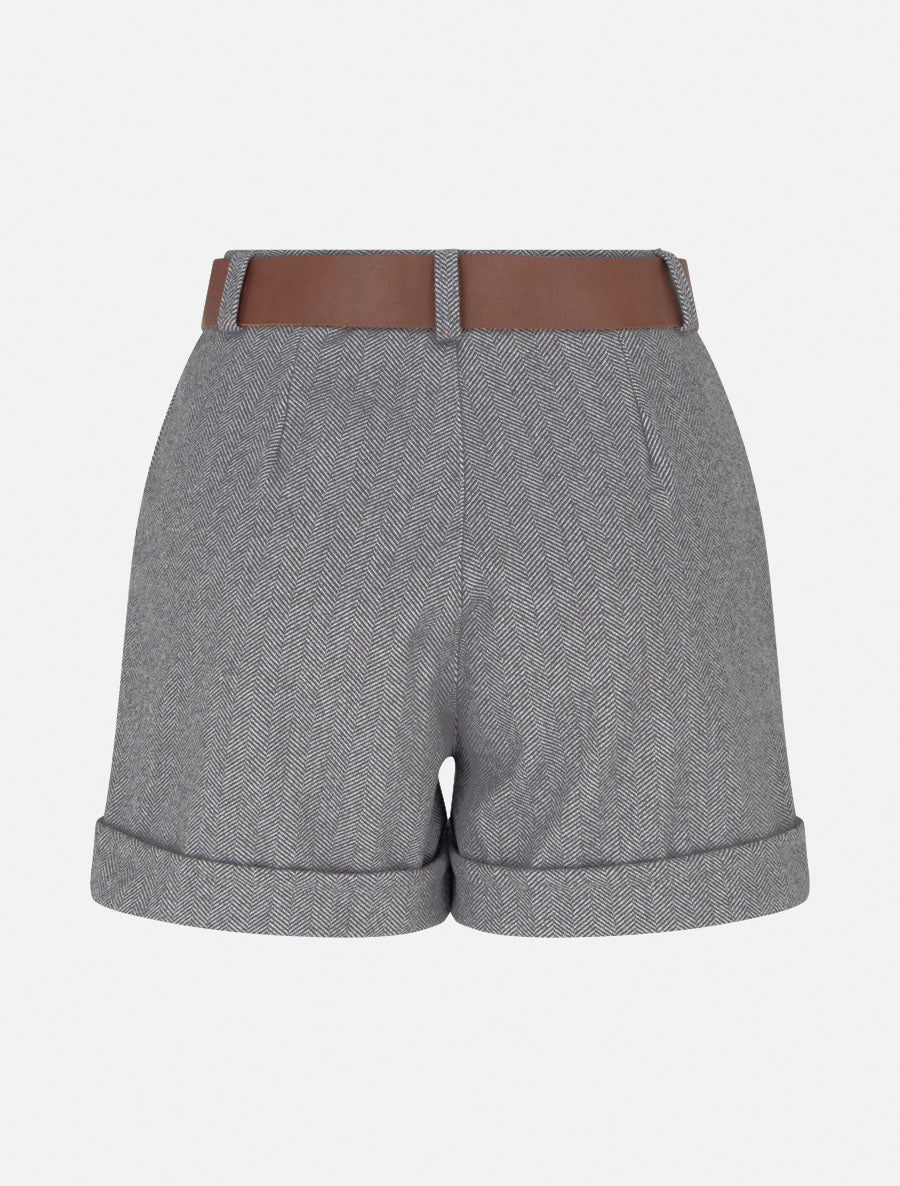 Short met omgeslagen pijpen en chevronprint. - Grijs - Image 2