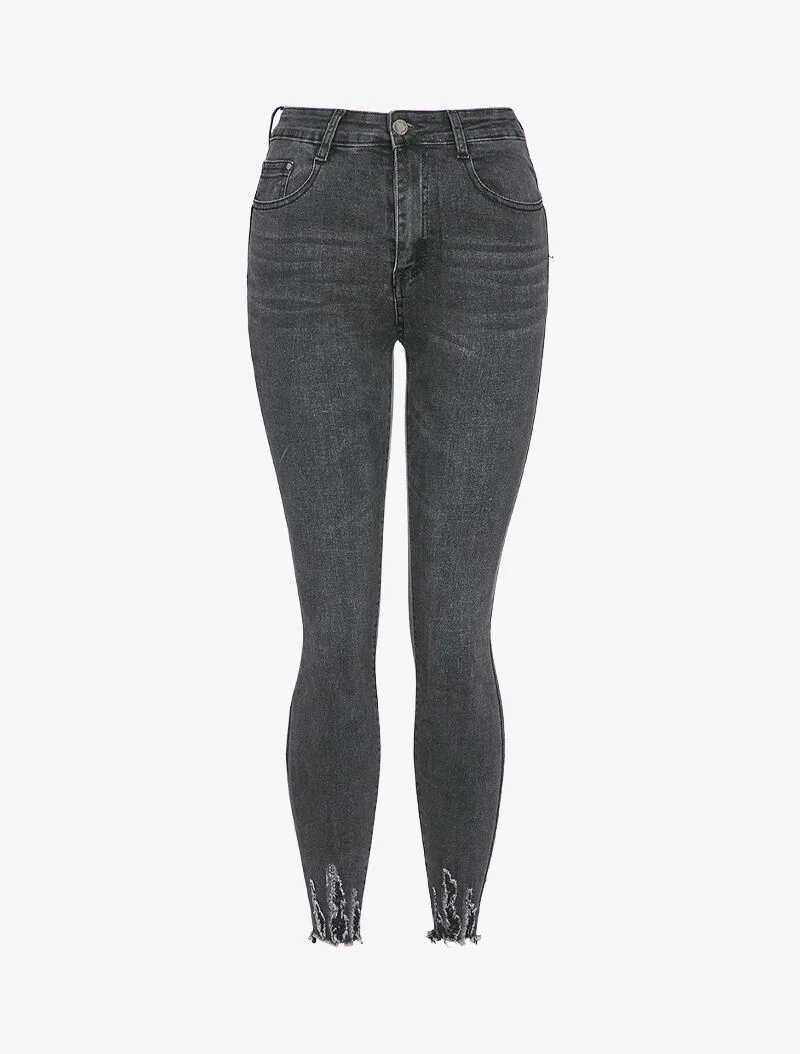 Skinny jeans met vervaagde randen en versleten effect - Antraciet