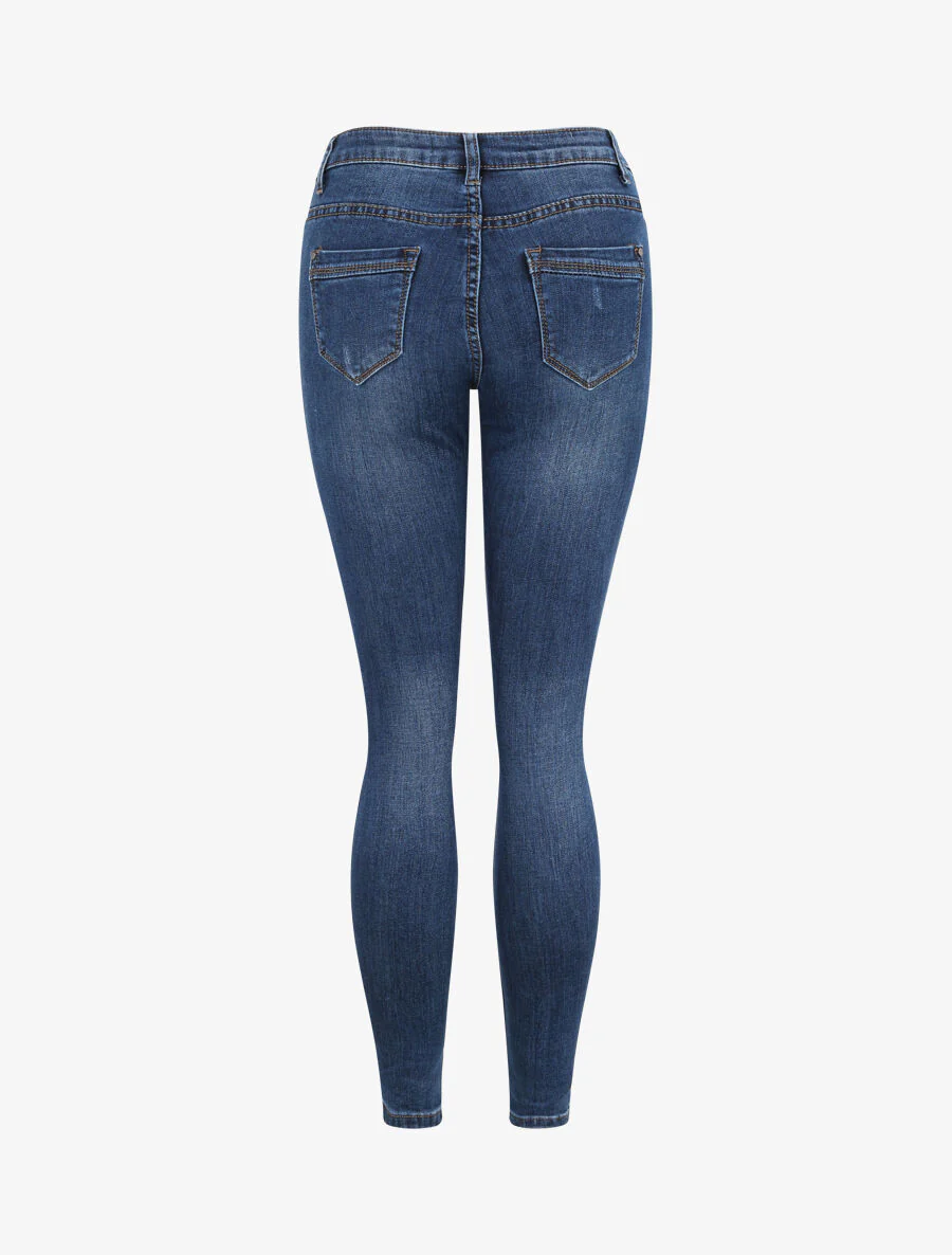 Hoge taille skinny jeans en gewassen - Blauw - Image 2