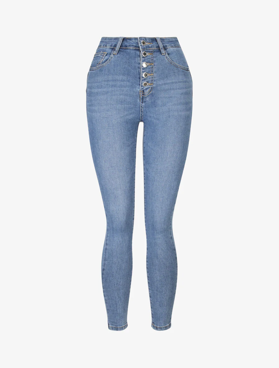 Skinny jeans met hoge taille - Blauw