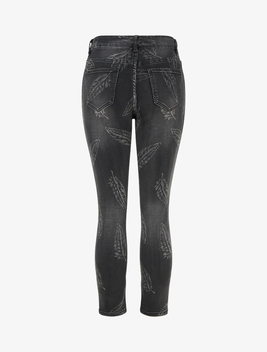 Skinny jeans met hoge taille en verenprint - Antracietgrijs - Image 2