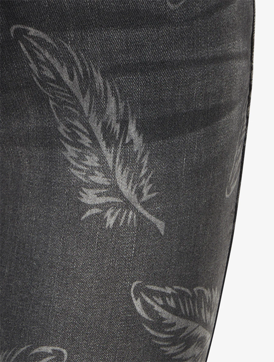 Skinny jeans met hoge taille en verenprint - Antracietgrijs - Image 3