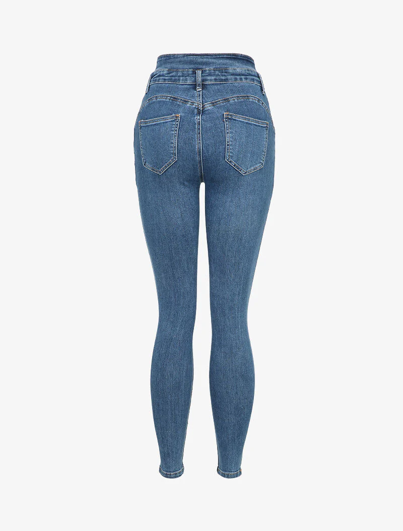 Skinny jeans met hoge taille en knopen - Blauw - Image 2