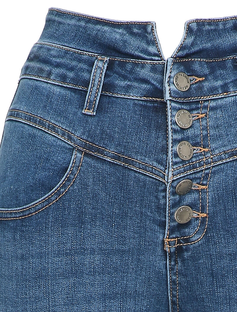 Skinny jeans met hoge taille en knopen - Blauw - Image 3