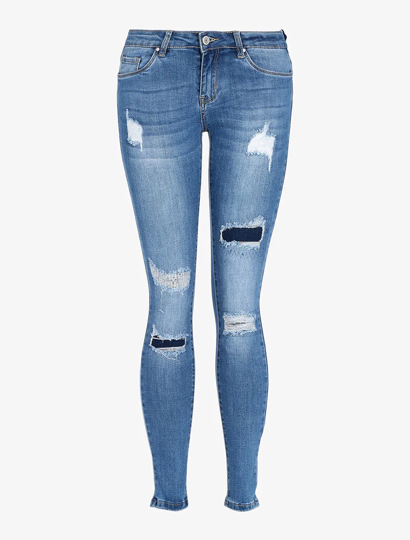 Skinny jeans met inzetstuk - lichtblauw - Image 4