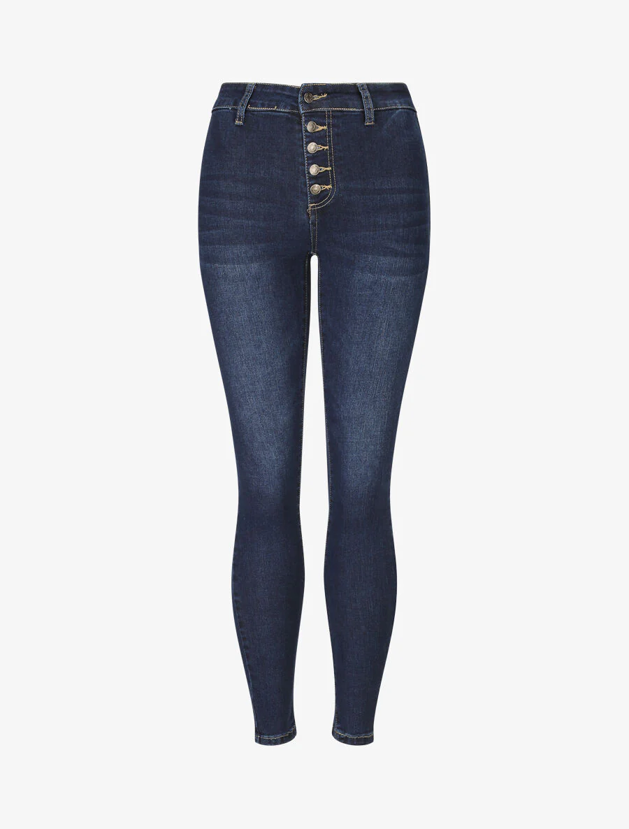 Skinny jeans met knoopsluiting - Blauw denim
