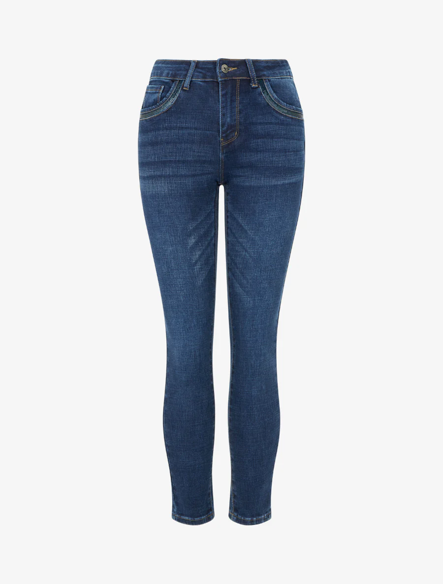 Skinny jeans met pailletten zakken - Blauwe denim