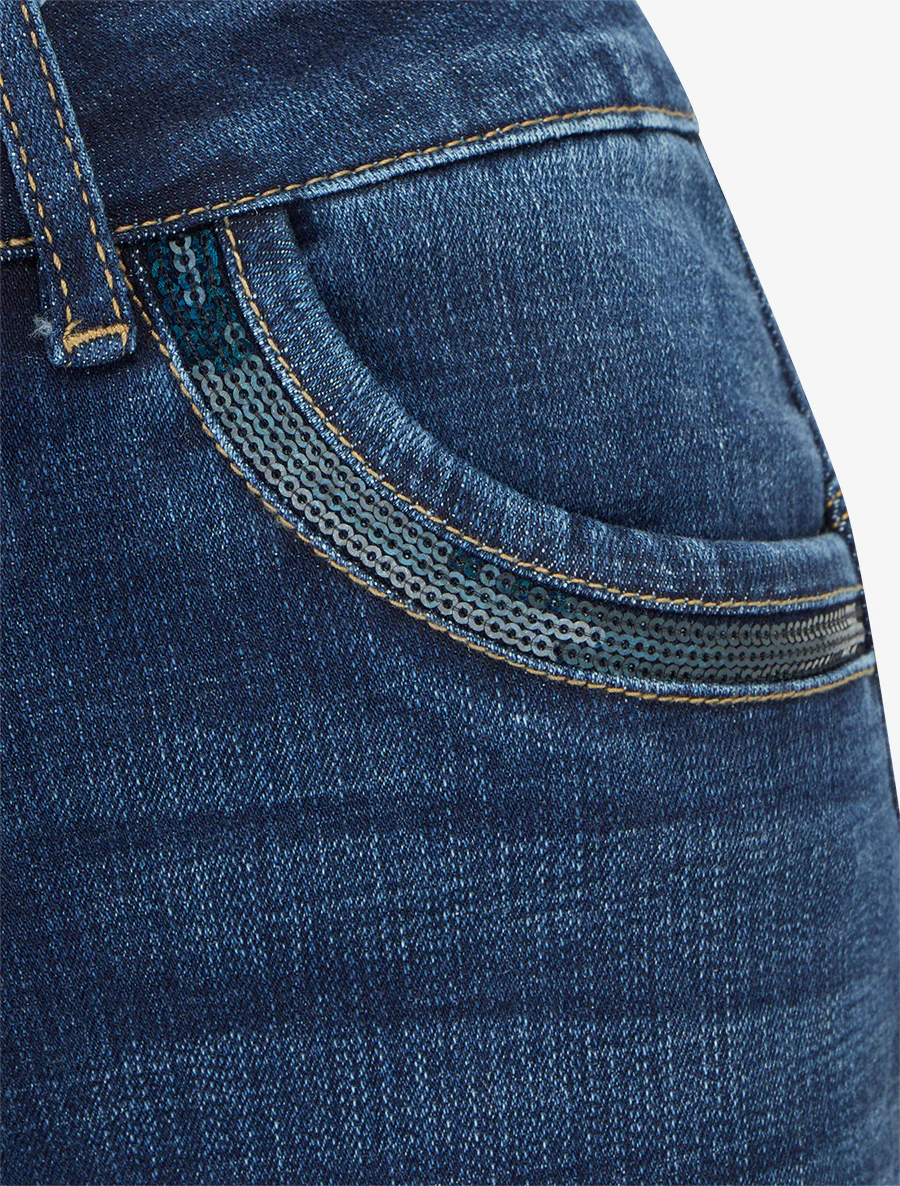 Skinny jeans met pailletten zakken - Blauwe denim - Image 3