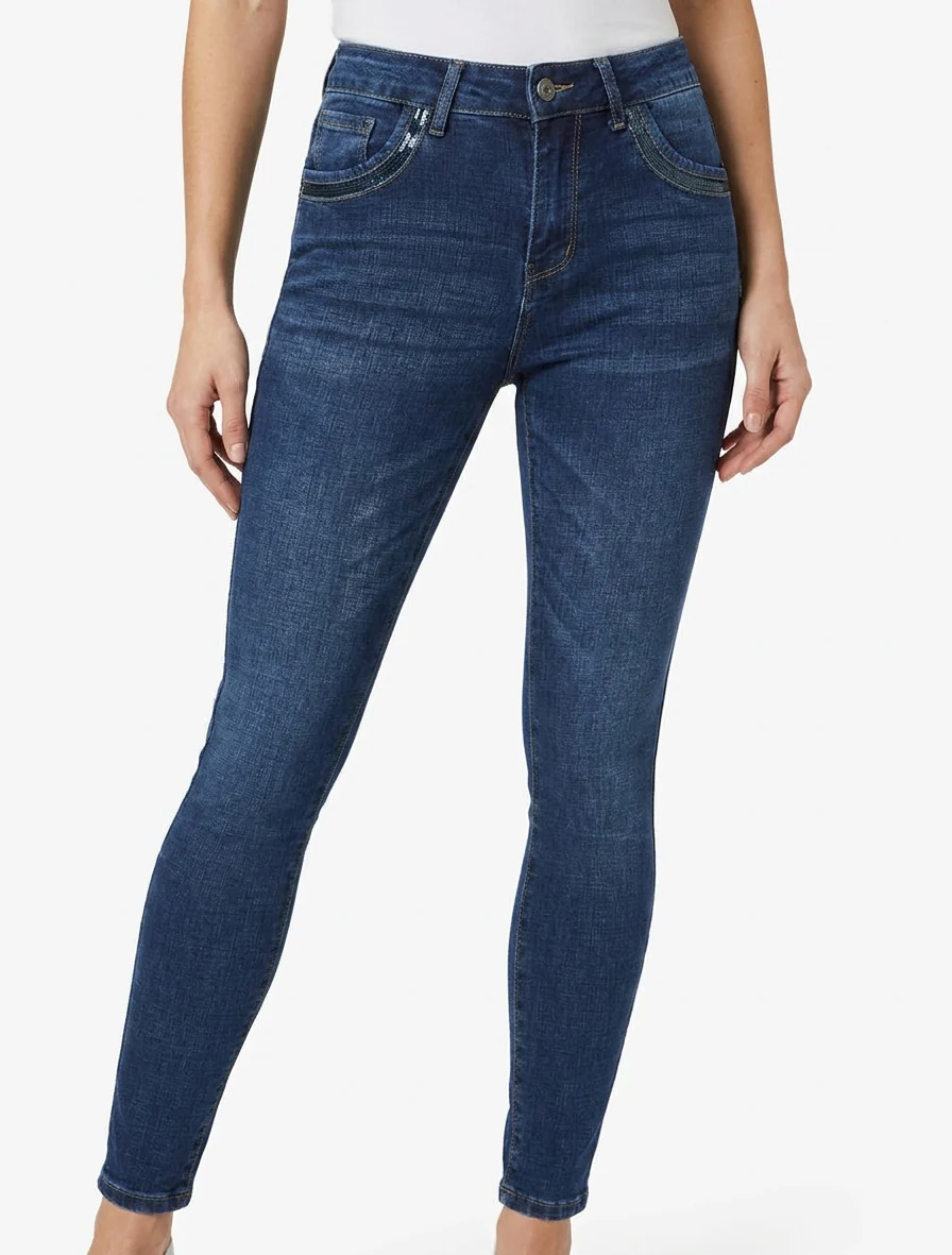 Skinny jeans met pailletten zakken - Blauwe denim - Image 4