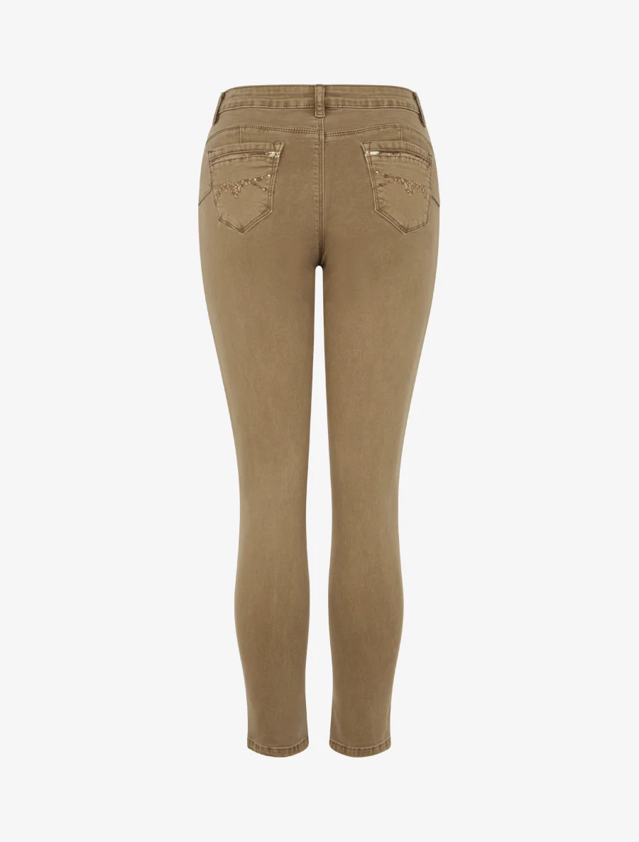 Skinny jeans met pailletten zakken - Lichtbruin - Image 2