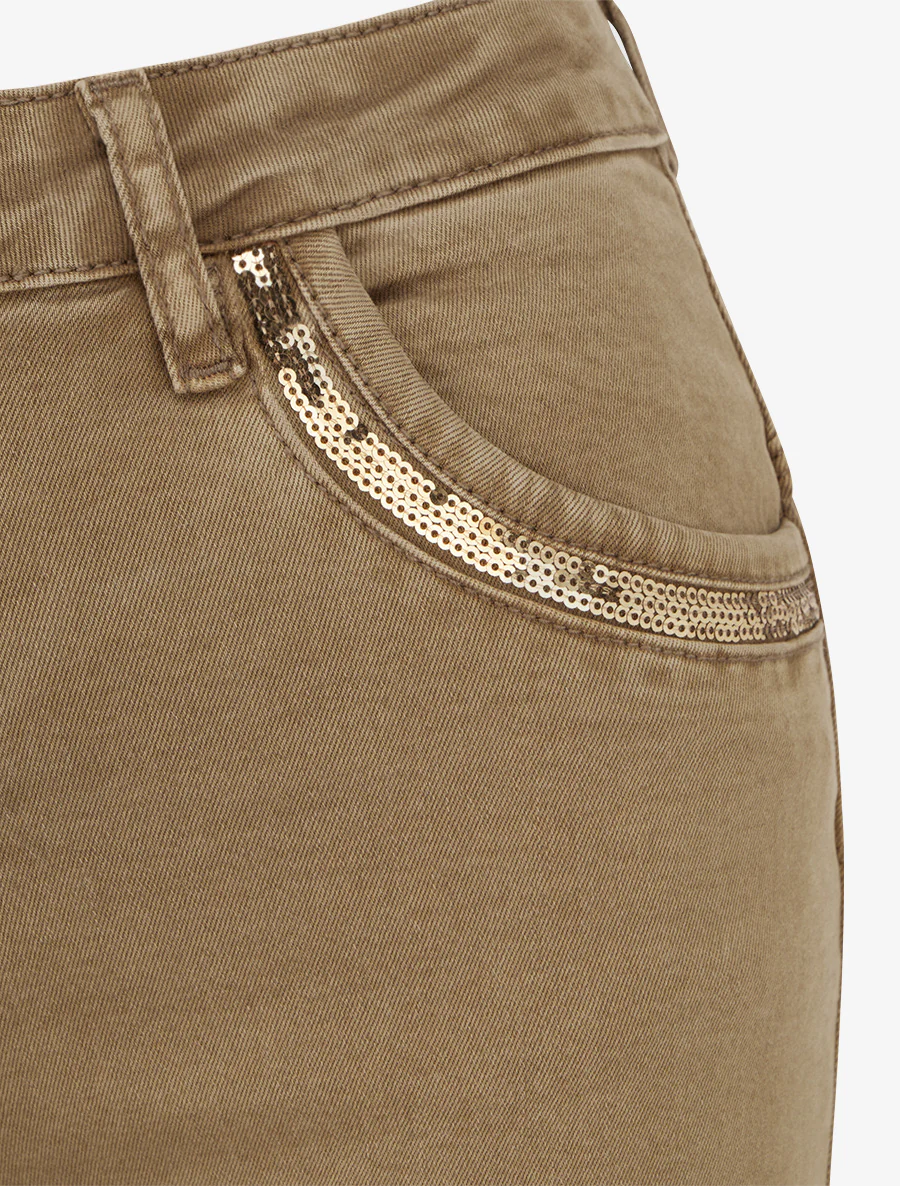 Skinny jeans met pailletten zakken - Lichtbruin - Image 3