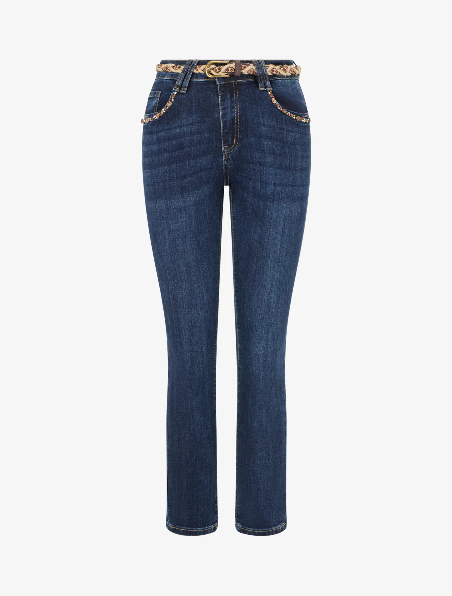 Skinny jeans met parelinzetstukken - Blauwe denim