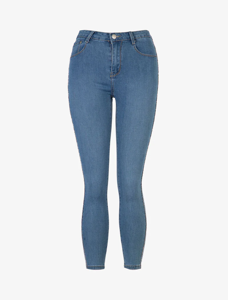 Skinny jeans met strass biezen - blauw denim - Image 2