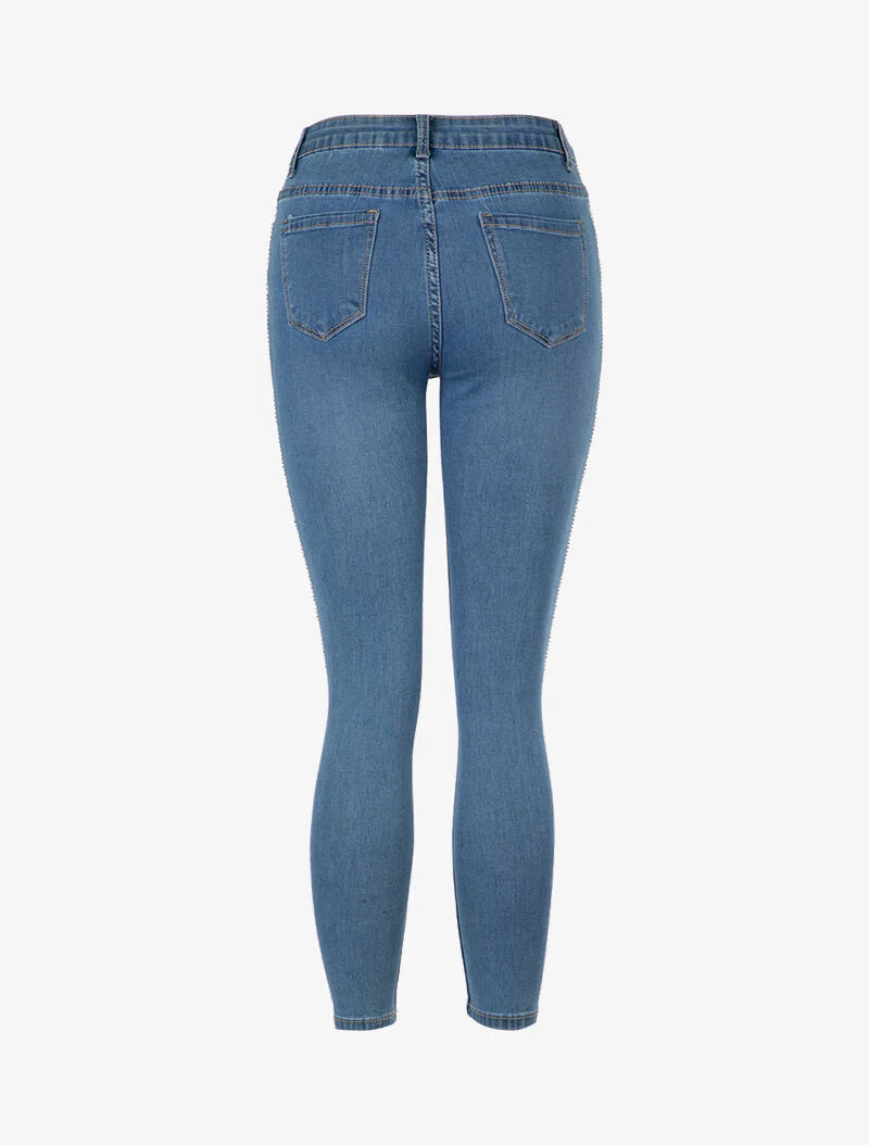 Skinny jeans met strass biezen - blauw denim - Image 3