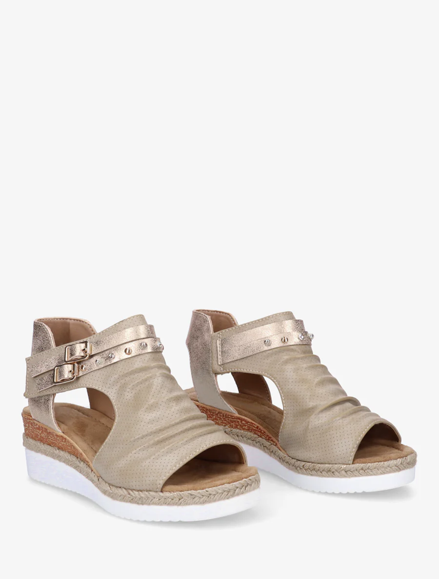 Sleehaksandalen met kreukeffect - Beige - Image 4