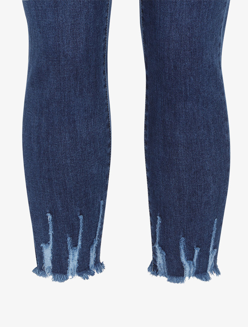 Slim fit jeans met rafelige 7/8 lengte en krassende randen - Blauw denim - Image 3