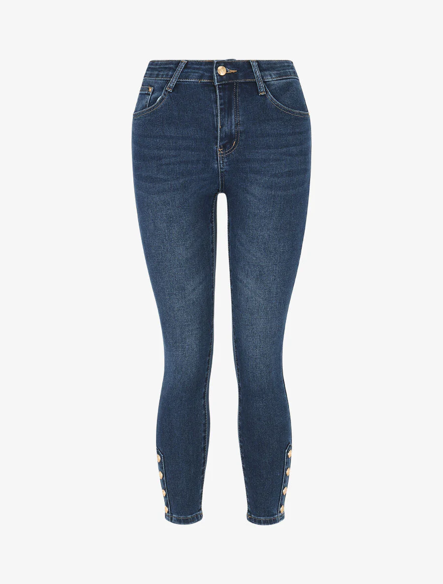 Slim-fit push-up jeans met sierknopen - blauw